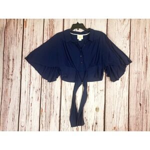 Anthropologie Maeve Milly Blue Rayon Bow Tie Waist Kimono Open Flutter Sleeves 8